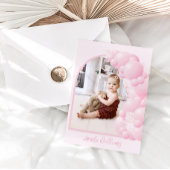 Elephant Boho Pink ballonmeisje 1 geboortedag foto Kaart