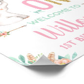 Elephant Boho Pink Floral 1e verjaardag Welkom Poster (Hoek)