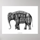 Elephant Bouw inkt zwarte en witte tekening Poster (Voorkant)