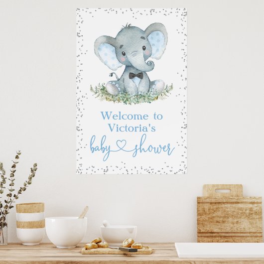 Elephant Bow Stropdas Glitter Baby shower Welkomst Poster (Keuken)