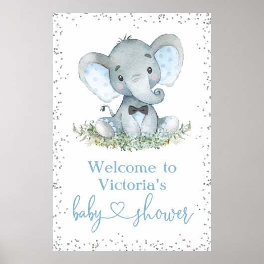 Elephant Bow Stropdas Glitter Baby shower Welkomst Poster (Voorkant)