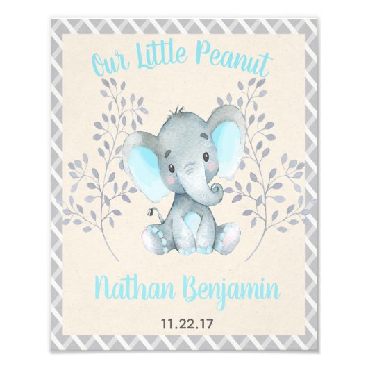 Elephant Boy Baby Nursery Sign Foto Afdruk (Voorkant)