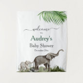 Elephant Boy Baby shower Achtergrond Welkomstbord Wandkleed (Voorkant)