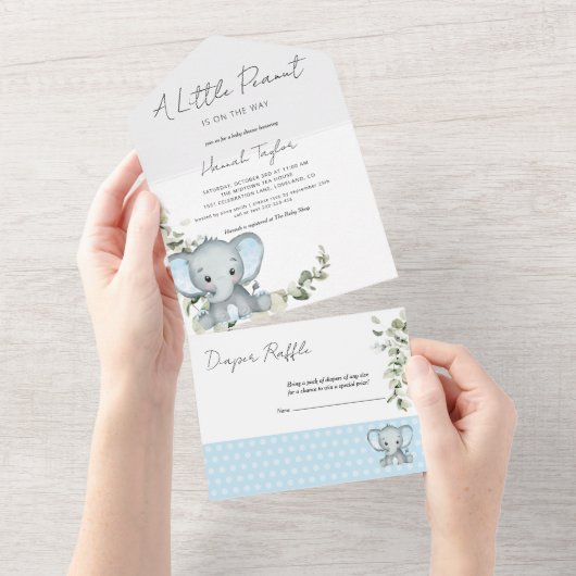 Elephant Boy Baby shower All In One Uitnodiging (Afscheurbaar)