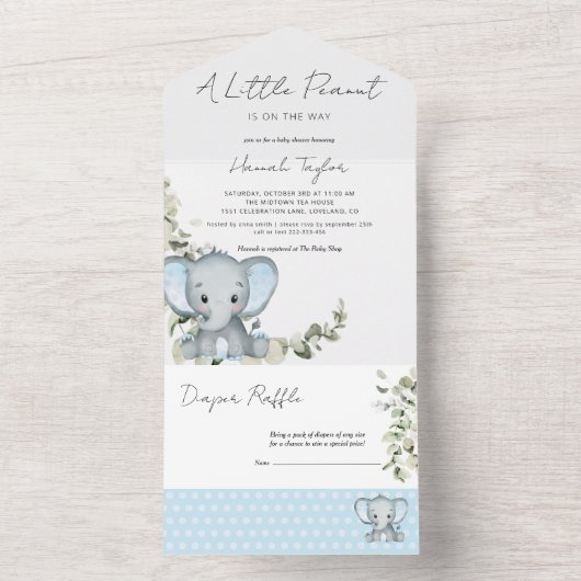 Elephant Boy Baby shower All In One Uitnodiging (Binnen)
