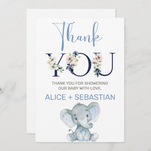 Elephant boy baby shower bedankt je kaart. kaart (Voorkant / Achterkant)