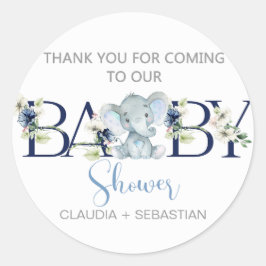 Elephant boy baby shower bedankt je om sticker. ronde sticker