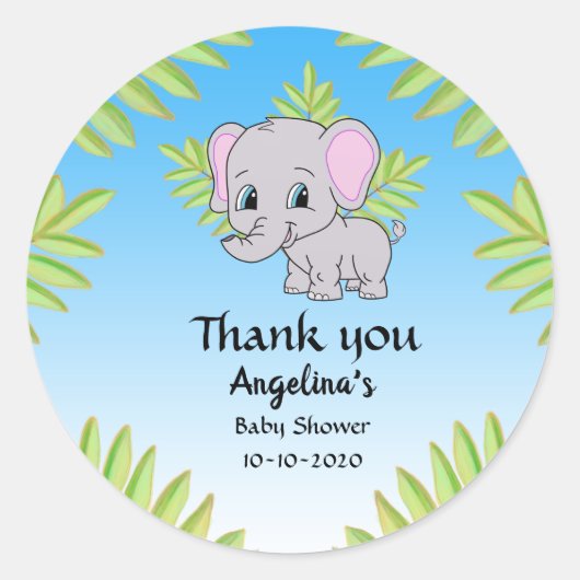 Elephant Boy Baby shower Blue Ombre Dank u Ronde Sticker (Voorkant)