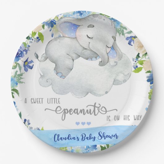 Elephant boy baby shower bord. papieren bordje (Voorkant)