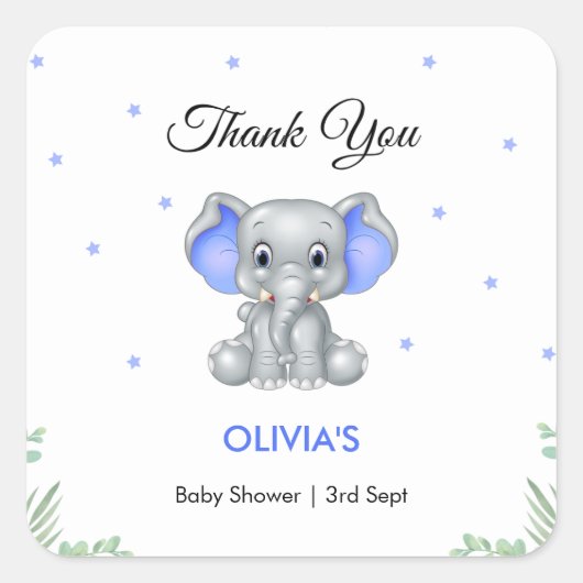 Elephant Boy Baby shower Dank u Vierkante Sticker (Voorkant)