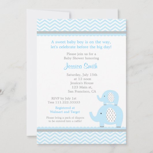 Elephant Boy Baby shower Invitation Kaart (Voorkant)