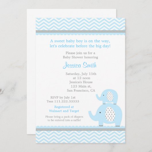 Elephant Boy Baby shower Invitation Kaart (Voorkant / Achterkant)