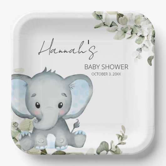 Elephant Boy Baby shower Papieren Bordje (Voorkant)