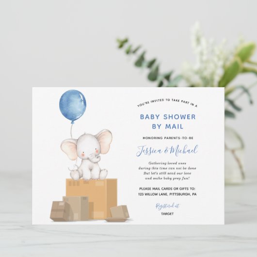 Elephant Boy Baby shower per Mail uitnodiging (Staand voorkant)