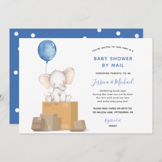 Elephant Boy Baby shower per Mail uitnodiging (Voorkant / Achterkant)