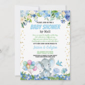 Elephant boy baby shower per post blauwe floral kaart (Voorkant)