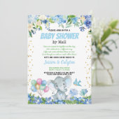 Elephant boy baby shower per post blauwe floral kaart (Staand voorkant)