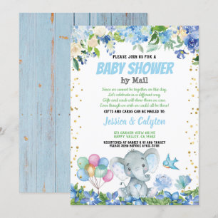 Elephant boy baby shower per post blauwe floral kaart