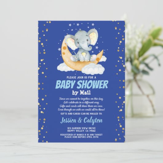 Elephant Boy baby shower per post maan en ster Kaart (Staand voorkant)