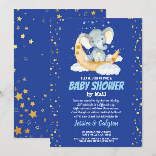 Elephant boy baby shower per post, maan en ster kaart
