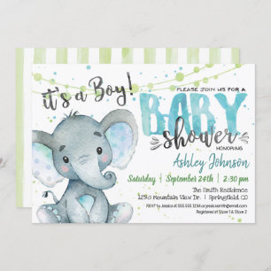 Elephant Boy Baby shower uitnodiging blauw en groe