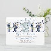 Elephant boy baby shower-uitnodiging, Spaans. Kaart (Staand voorkant)