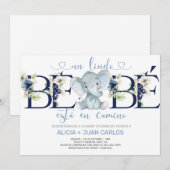 Elephant boy baby shower-uitnodiging, Spaans. Kaart (Voorkant / Achterkant)