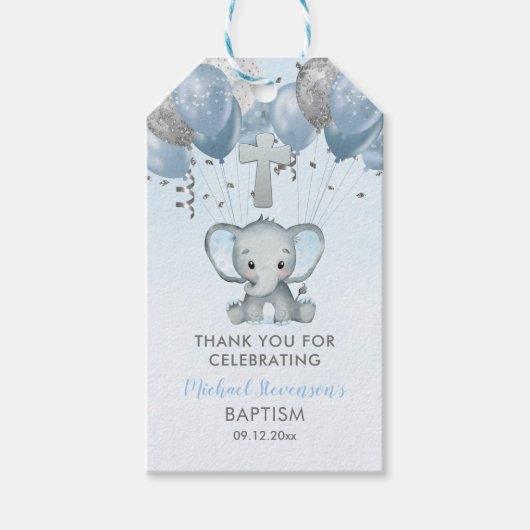 Elephant Boy Balloons Baptisme Dank u Cadeaulabel (Voorkant)