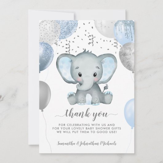 Elephant Boy Balloons Waterverf Baby shower Bedankkaart (Voorkant)