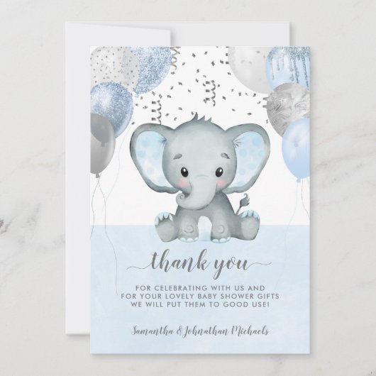 Elephant Boy Balloons Waterverf Baby shower Bedankkaart (Voorkant)