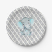 Elephant Boy Blue Baby shower Papieren Bordje (Voorkant)