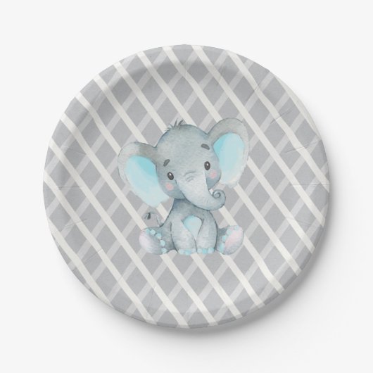 Elephant Boy Blue Baby shower Papieren Bordje (Voorkant)