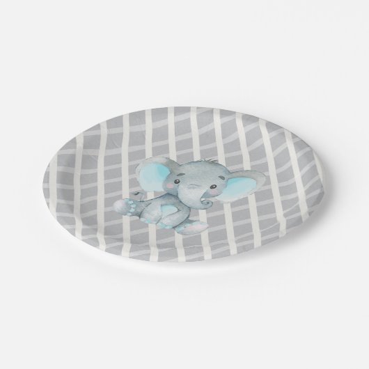 Elephant Boy Blue Baby shower Papieren Bordje (Gekanteld)