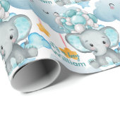 Elephant Boy Blue Ballon Nursery Baby shower Cadeaupapier (Rol Hoek)