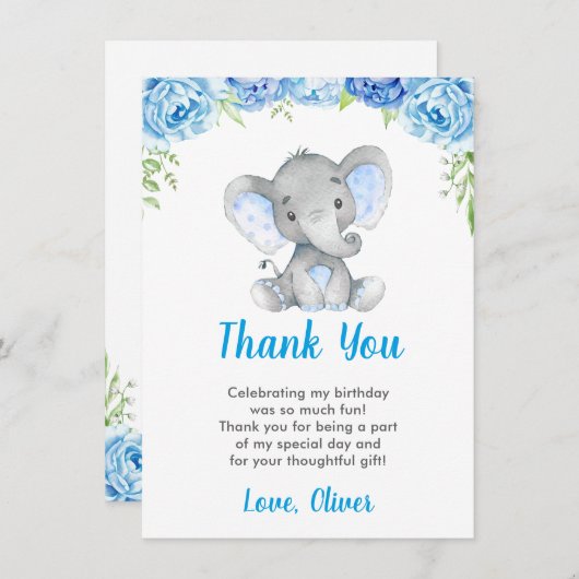 Elephant Boy Blue Verjaardagsfeestje Little Peanut Bedankkaart (Voorkant / Achterkant)