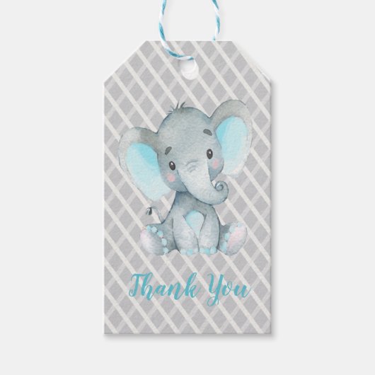 Elephant Boy Gift Label Baby shower Dank u Cadeaulabel (Voorkant)