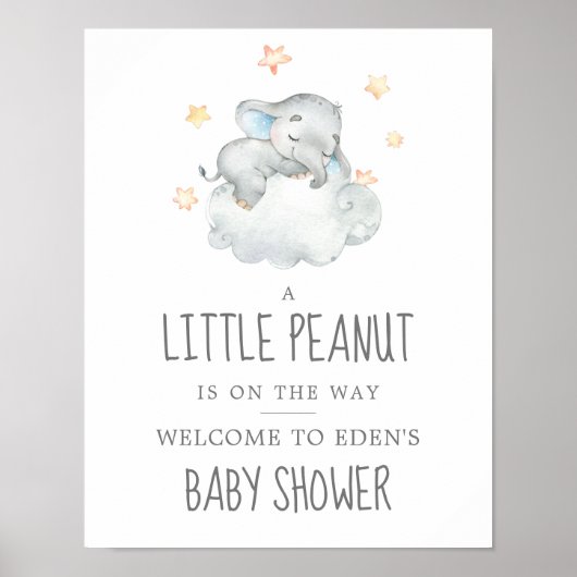 Elephant Boy Little Peanut Baby shower Welcome Poster (Voorkant)