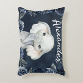 Elephant Boy Navy Rustieke Bloemen Naam Rozen Accent Kussen (Voorkant(Verticaal))
