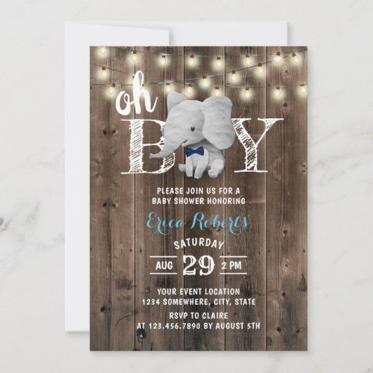 Elephant Boy Rustic Barn Wood Baby shower Kaart (Voorkant)