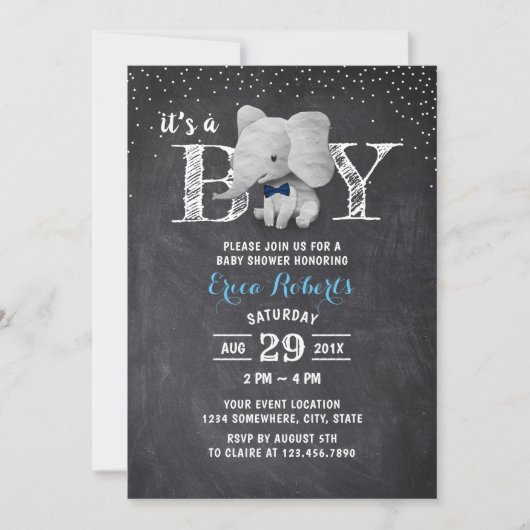 Elephant Boy Rustic Chalkboard Baby shower Kaart (Voorkant)