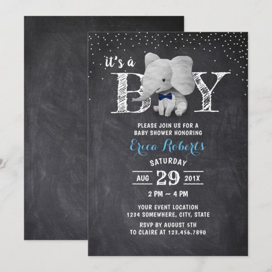 Elephant Boy Rustic Chalkboard Baby shower Kaart (Voorkant / Achterkant)