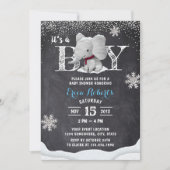 Elephant Boy Rustic Winter Snowflakes Baby shower Kaart (Voorkant)