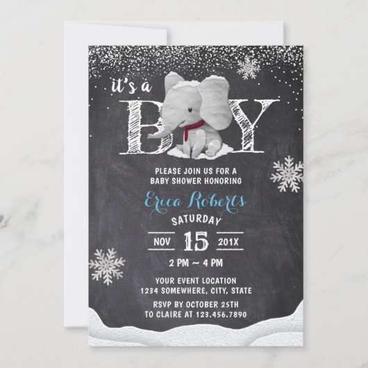 Elephant Boy Rustic Winter Snowflakes Baby shower Kaart (Voorkant)