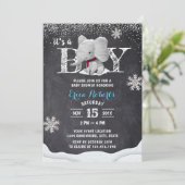 Elephant Boy Rustic Winter Snowflakes Baby shower Kaart (Staand voorkant)