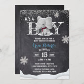 Elephant Boy Rustic Winter Snowflakes Baby shower Kaart (Voorkant / Achterkant)