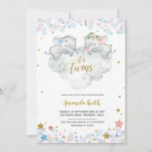 Elephant Boy Twins Baby shower Invitation Kaart (Voorkant)