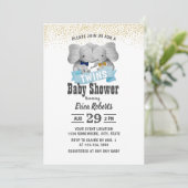 Elephant Boy Twins Gold Confetti Baby shower Kaart (Staand voorkant)