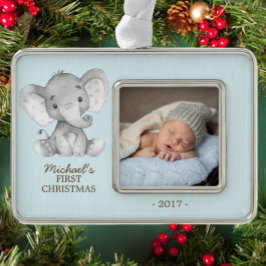Elephant Boys Babys Eerste Kerstmis Foto Ornament