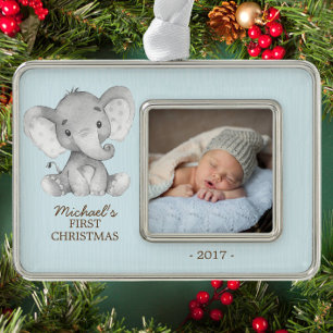 Elephant Boys Babys Eerste Kerstmis Foto Ornament