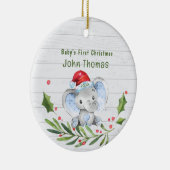 Elephant Boys Baby's Eerste Kerstmis Gepersonalise Keramisch Ornament (Rechts)